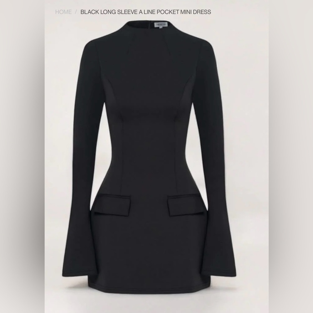 HEIRESS BLACK LONG SLEEVE A LINE POCKET MINI DRESS. SIZE M - Picture 5 of 15